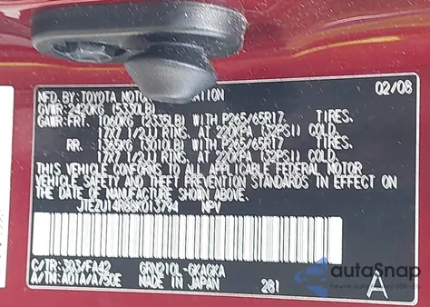 2008 Toyota 4Runner Sport V6/Sr5 V6 из США, поврежденный, VIN JTEZU14R88K013794